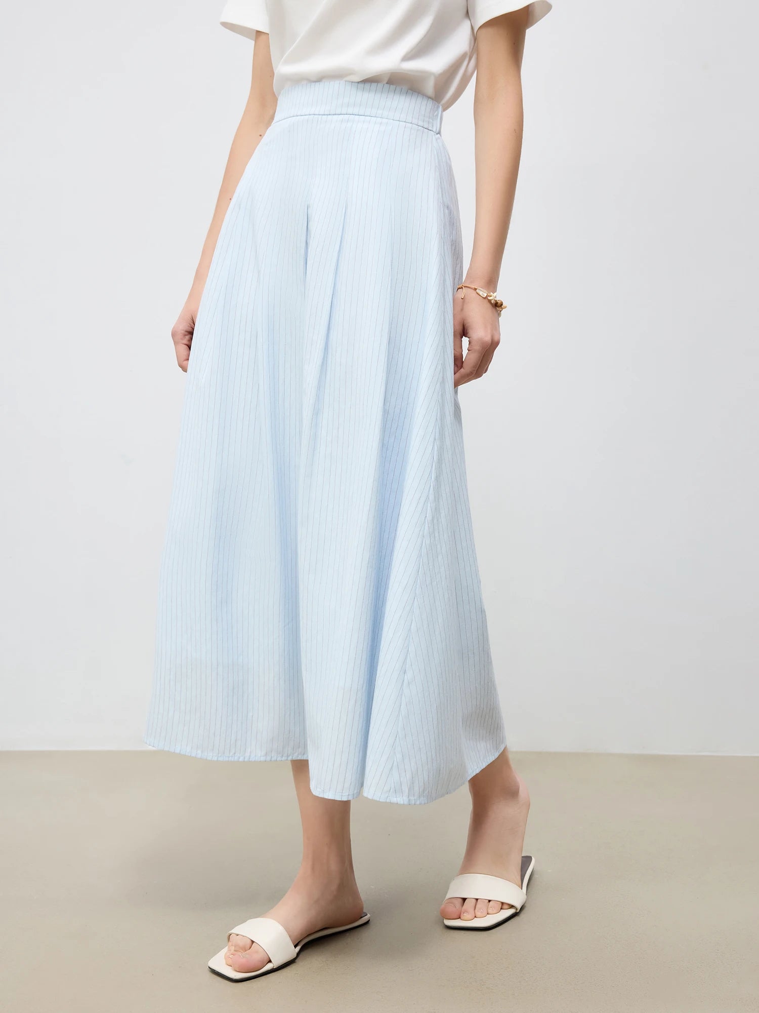 Tailored Stripe Light blue Shirt & Midi Skirt