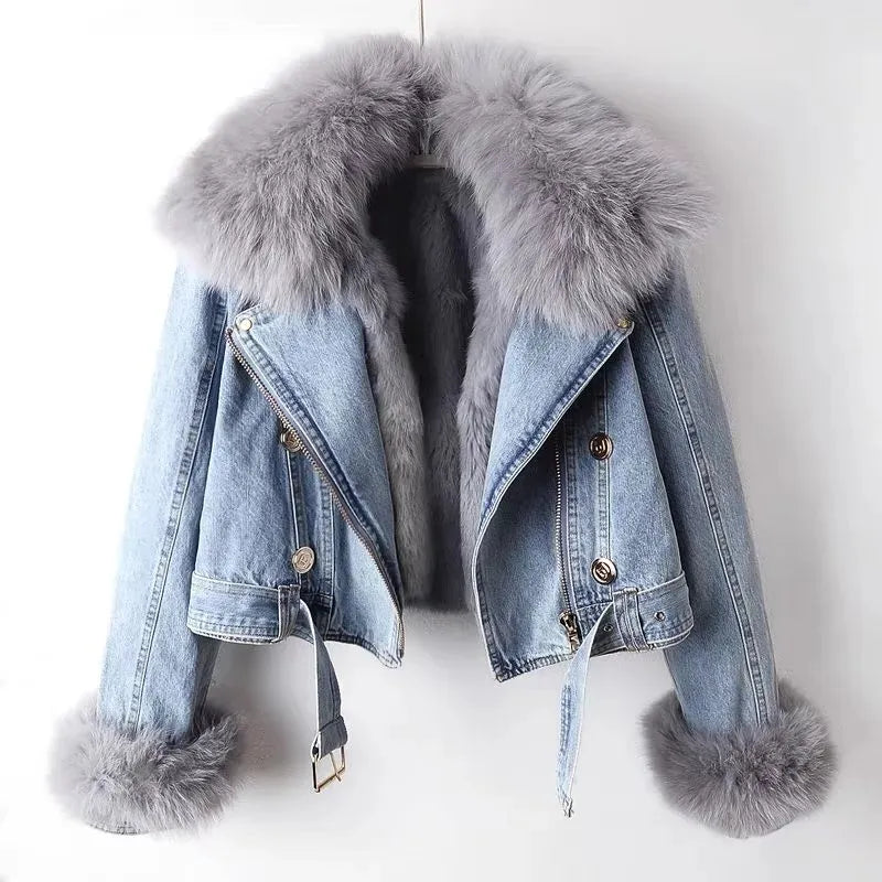 Denim jacket with fur for winter