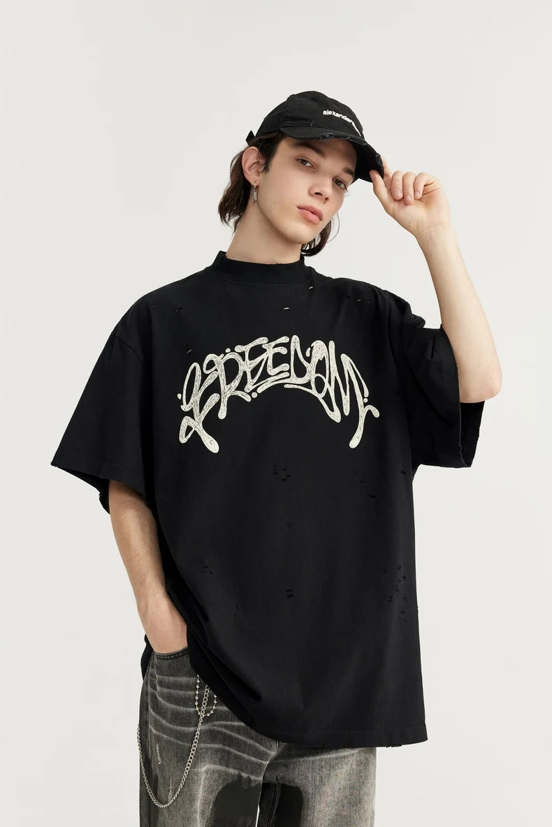 Brused Ripped Printed T-shirt