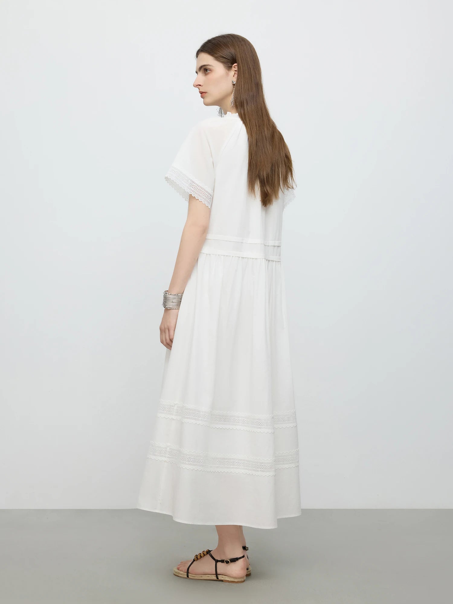 Lace Patchwork Short-sleeved Maxi Dress