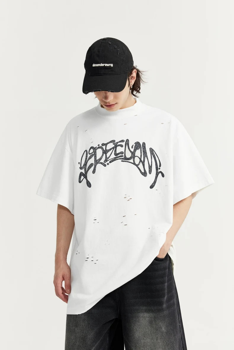 Brused Ripped Printed T-shirt