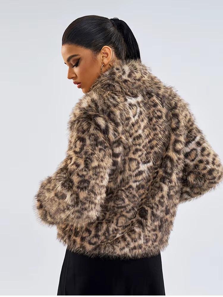 Leopard Toggle Fur Jacket