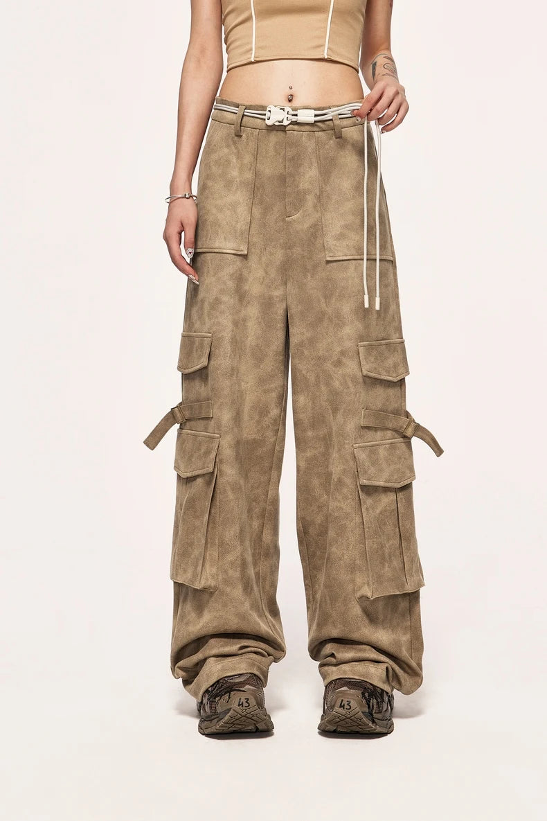 Vintage Distressed Suede Cargo Pants