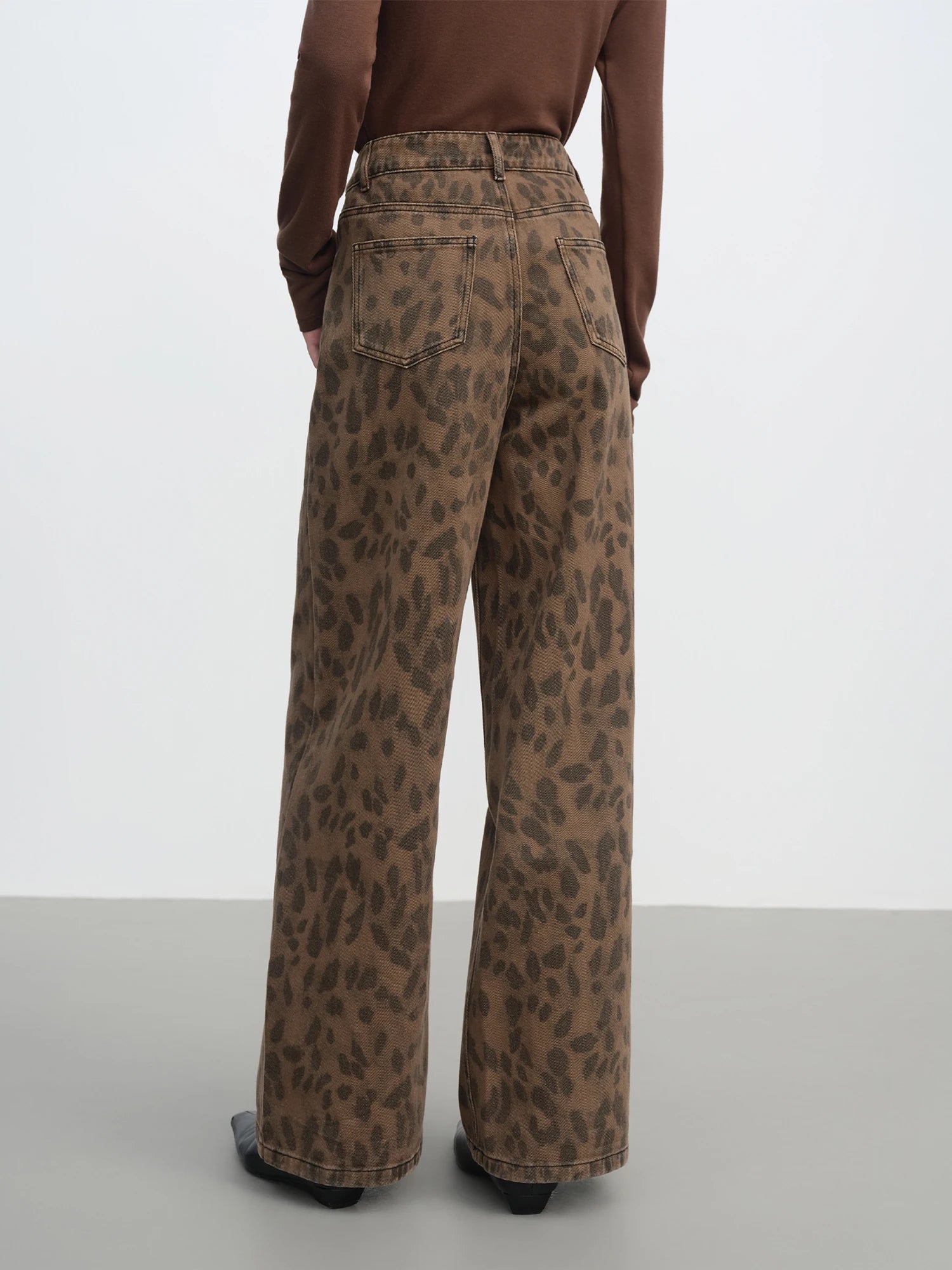 Washed Denim Leopard Pants