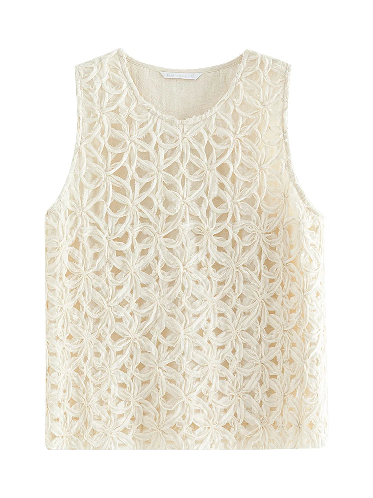 Three-dimensional Flower Embroidery Hollow Top