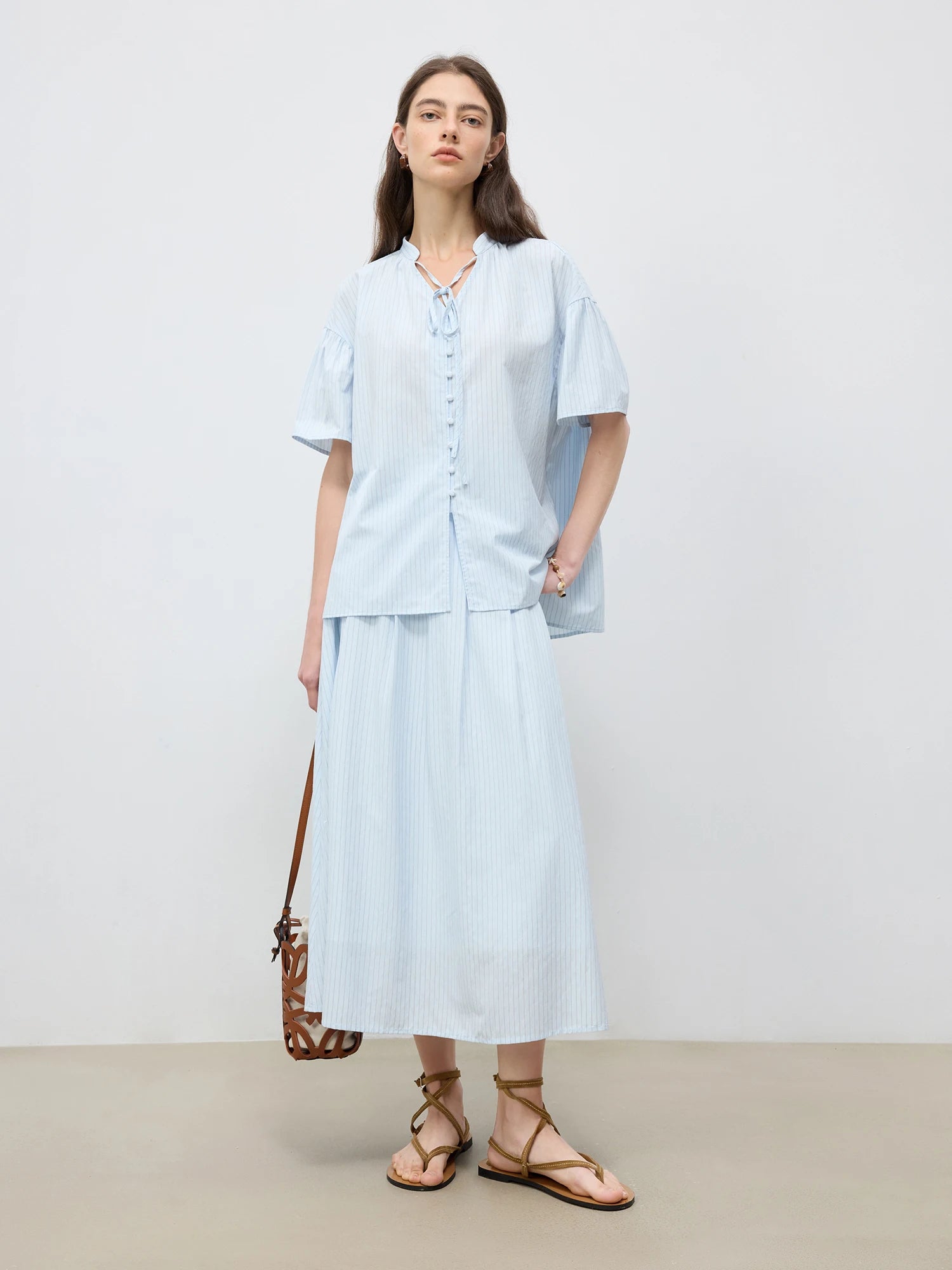 Tailored Stripe Light blue Shirt & Midi Skirt