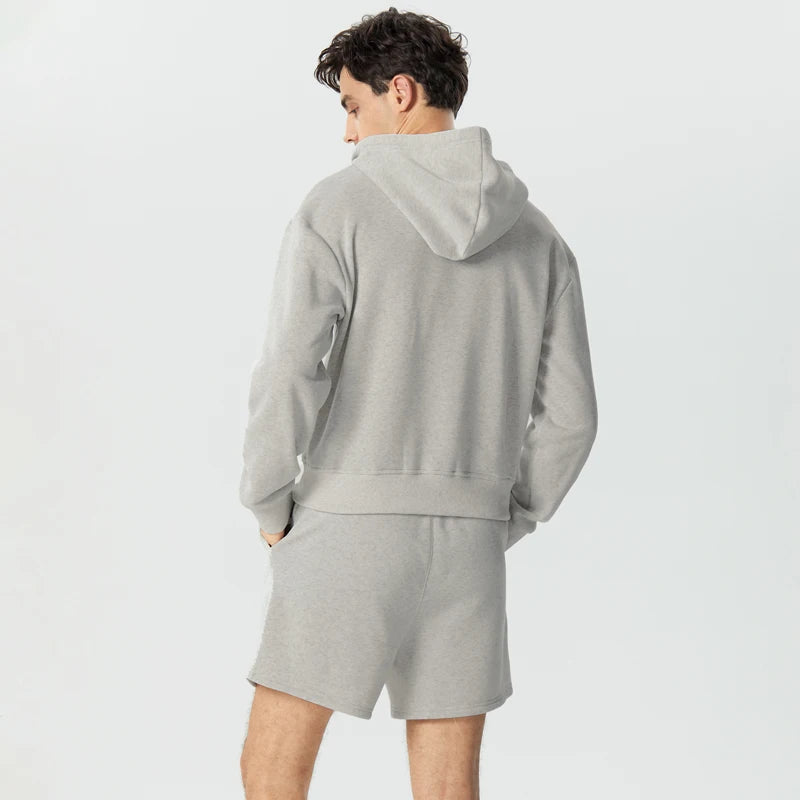 Loose Hooded Zipper Long Sleeve Sweatshirt with Shorts