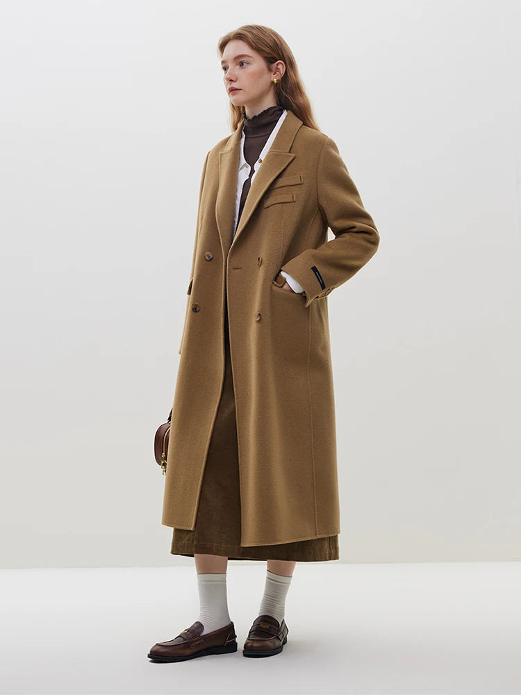 Long Notched Collar Woolen Coat