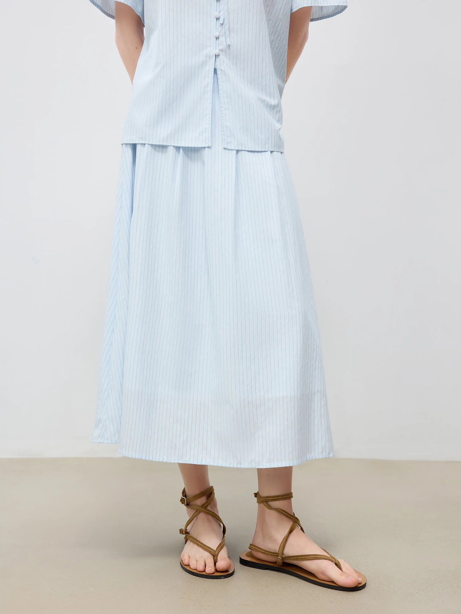 Tailored Stripe Light blue Shirt & Midi Skirt