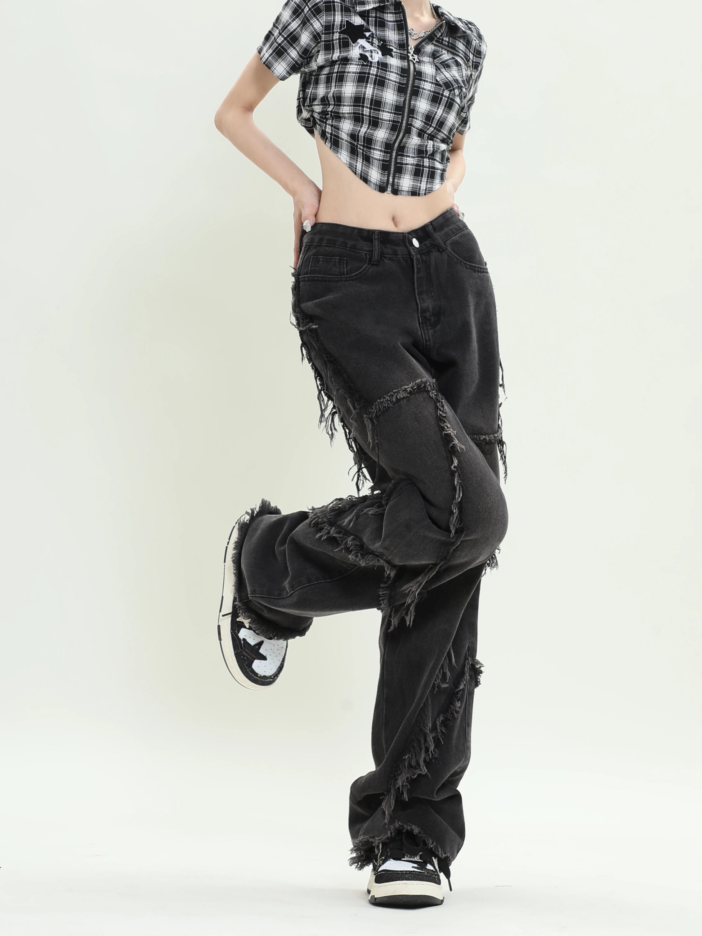 Black Loose Jeans with star design