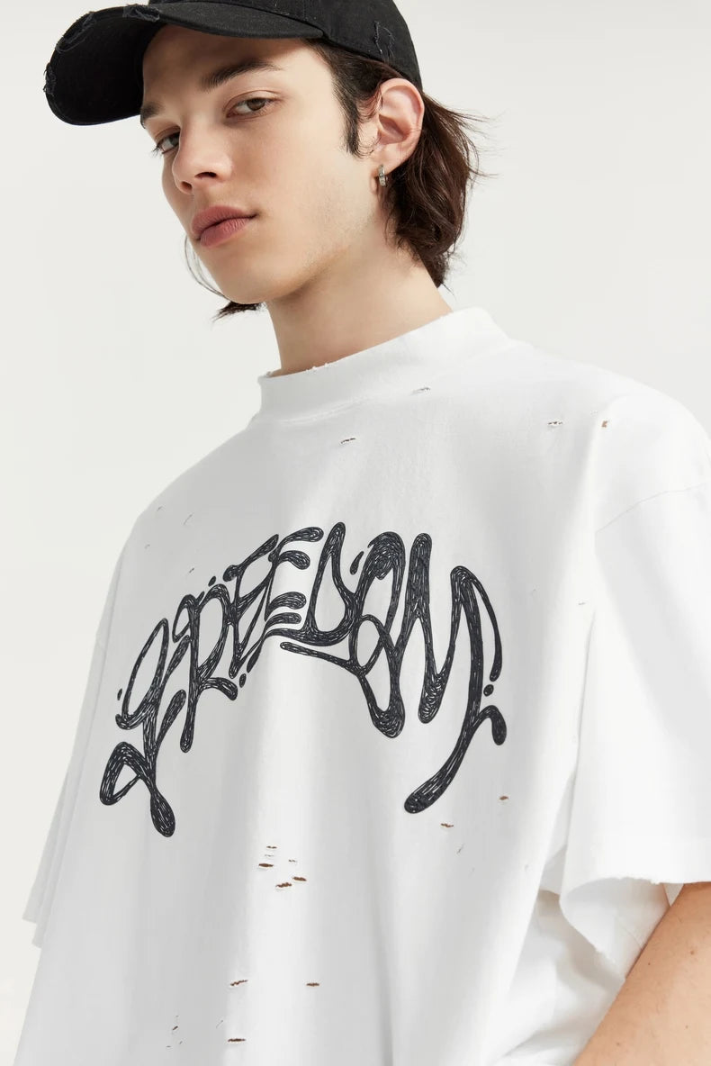 Brused Ripped Printed T-shirt