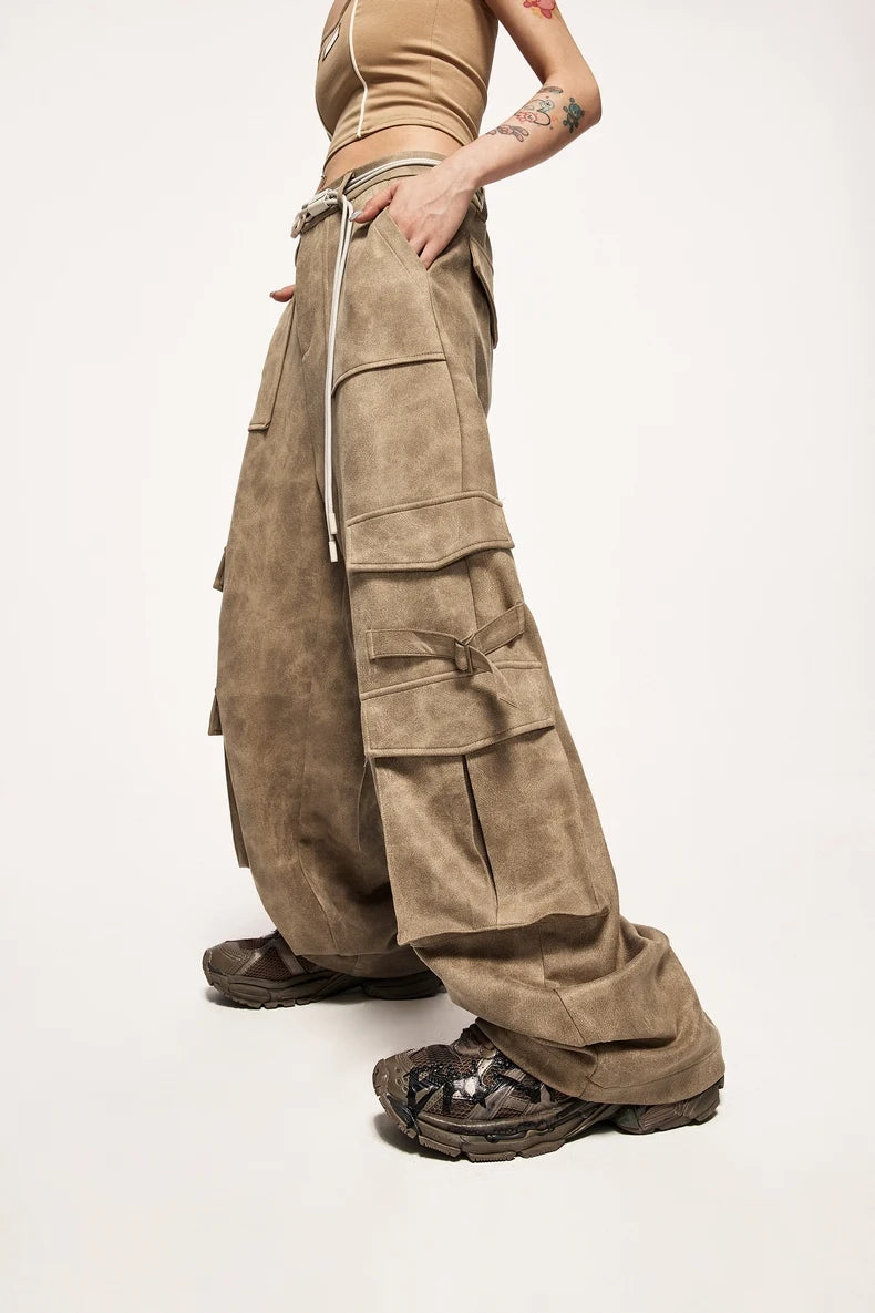 Vintage Distressed Suede Cargo Pants