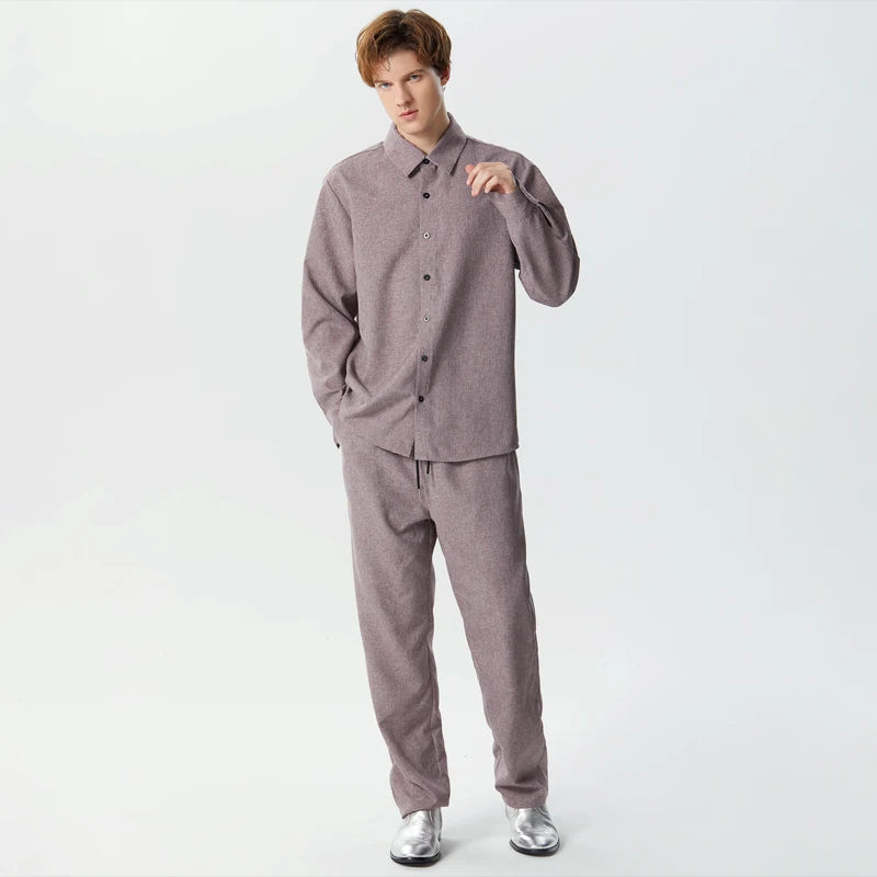 Lapel Long Sleeve Shirt & Drawstring Pants