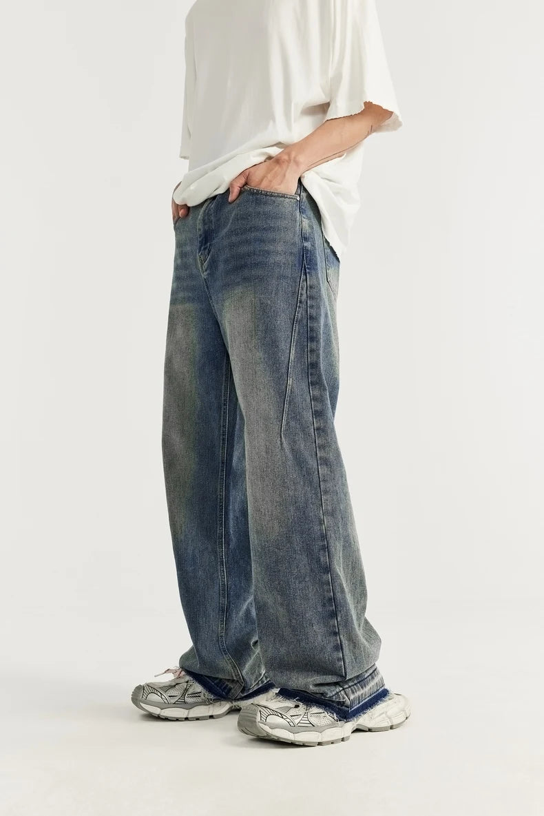 Fringed Washed Wide Leg Jeans