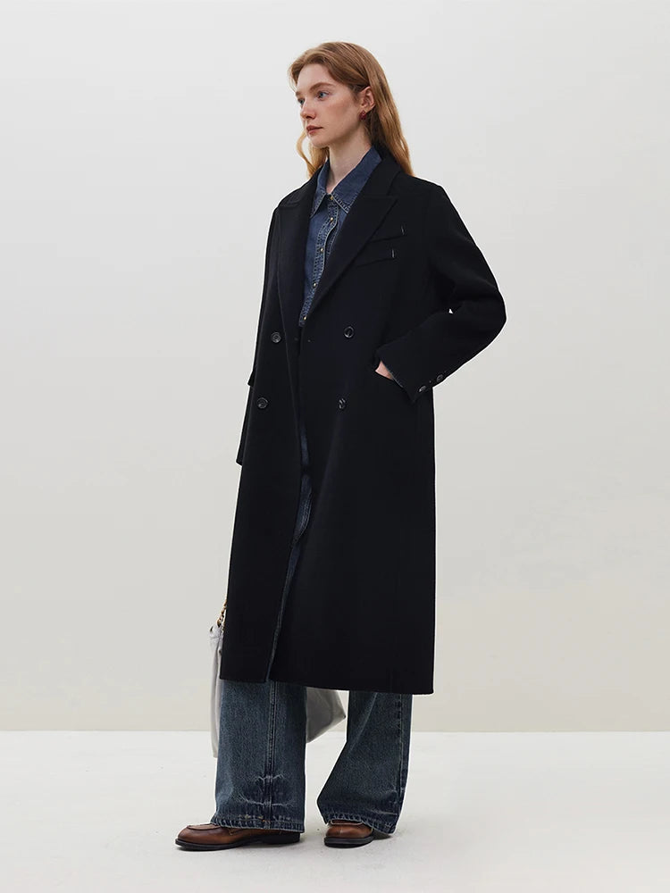 Long Notched Collar Woolen Coat
