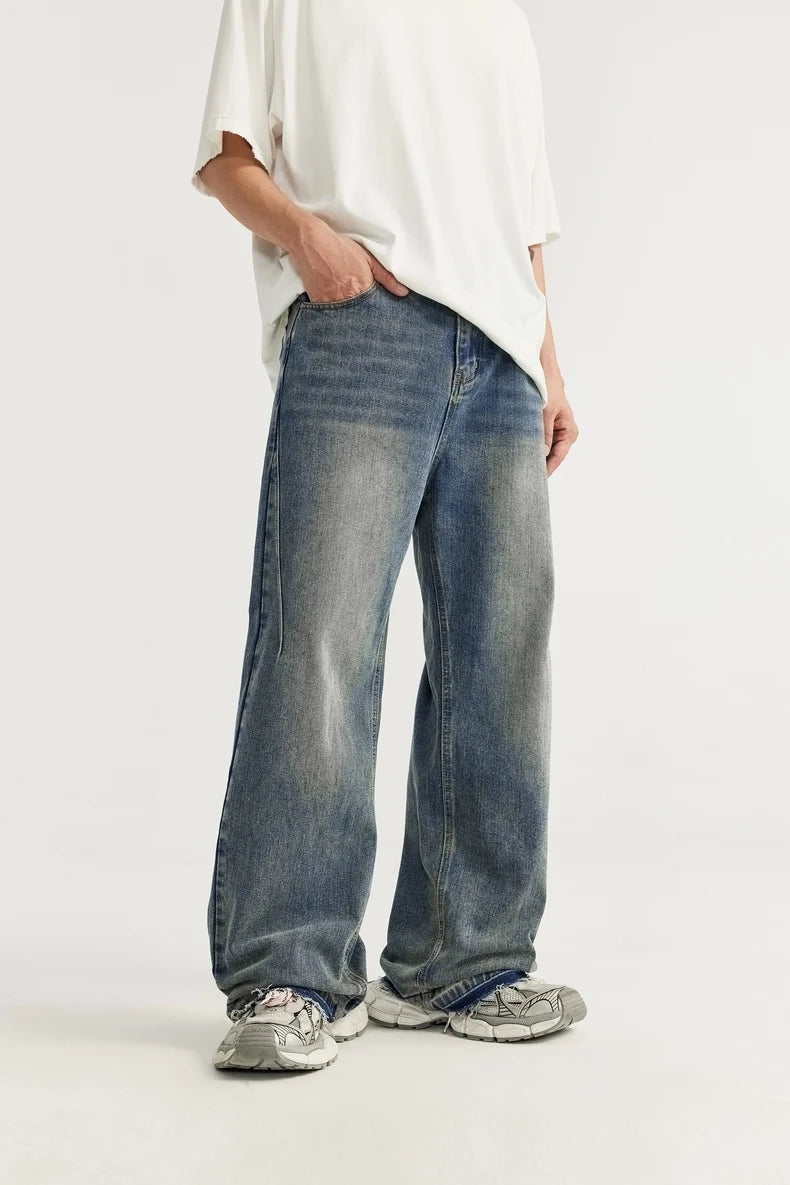 Fringed Washed Wide Leg Jeans