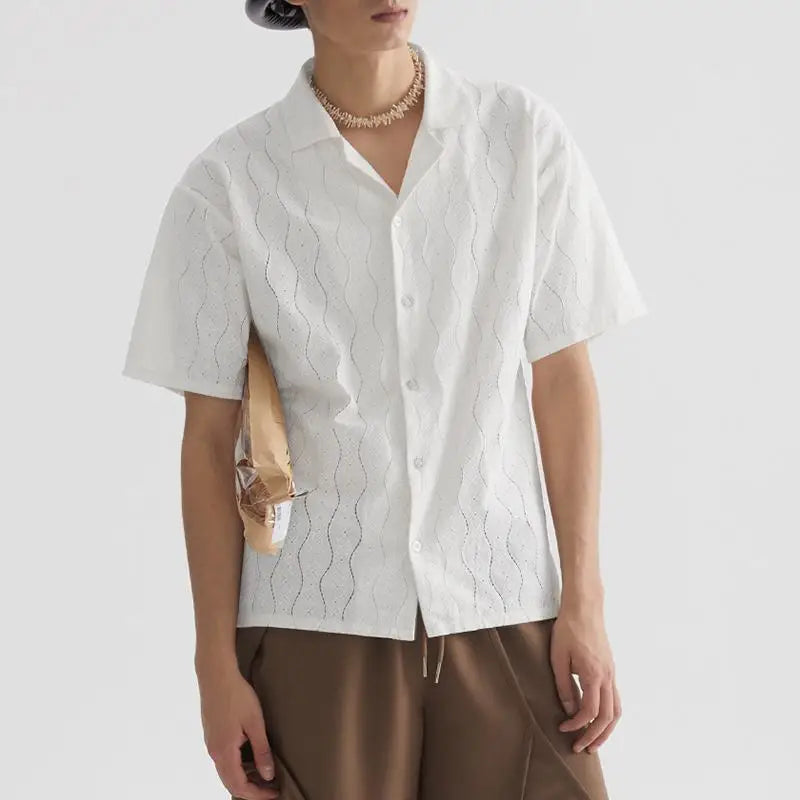 Lace Hollow Out Retro Lapel Short Sleeve shirt