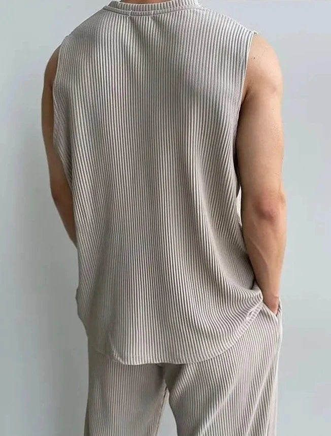 Summer Knitted Sleeveless Tank Top and Loose Pants