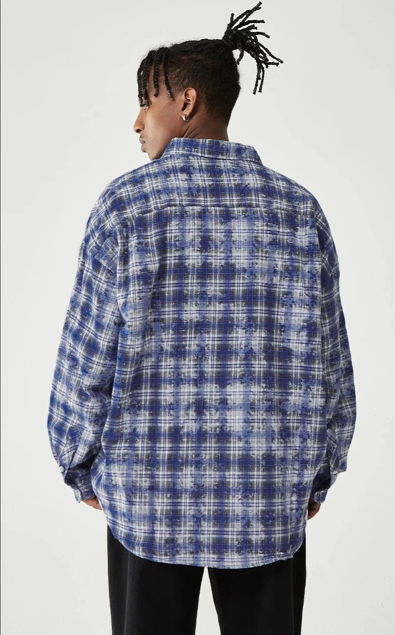 Blue Plaid Long Sleeve Oversized Shirt