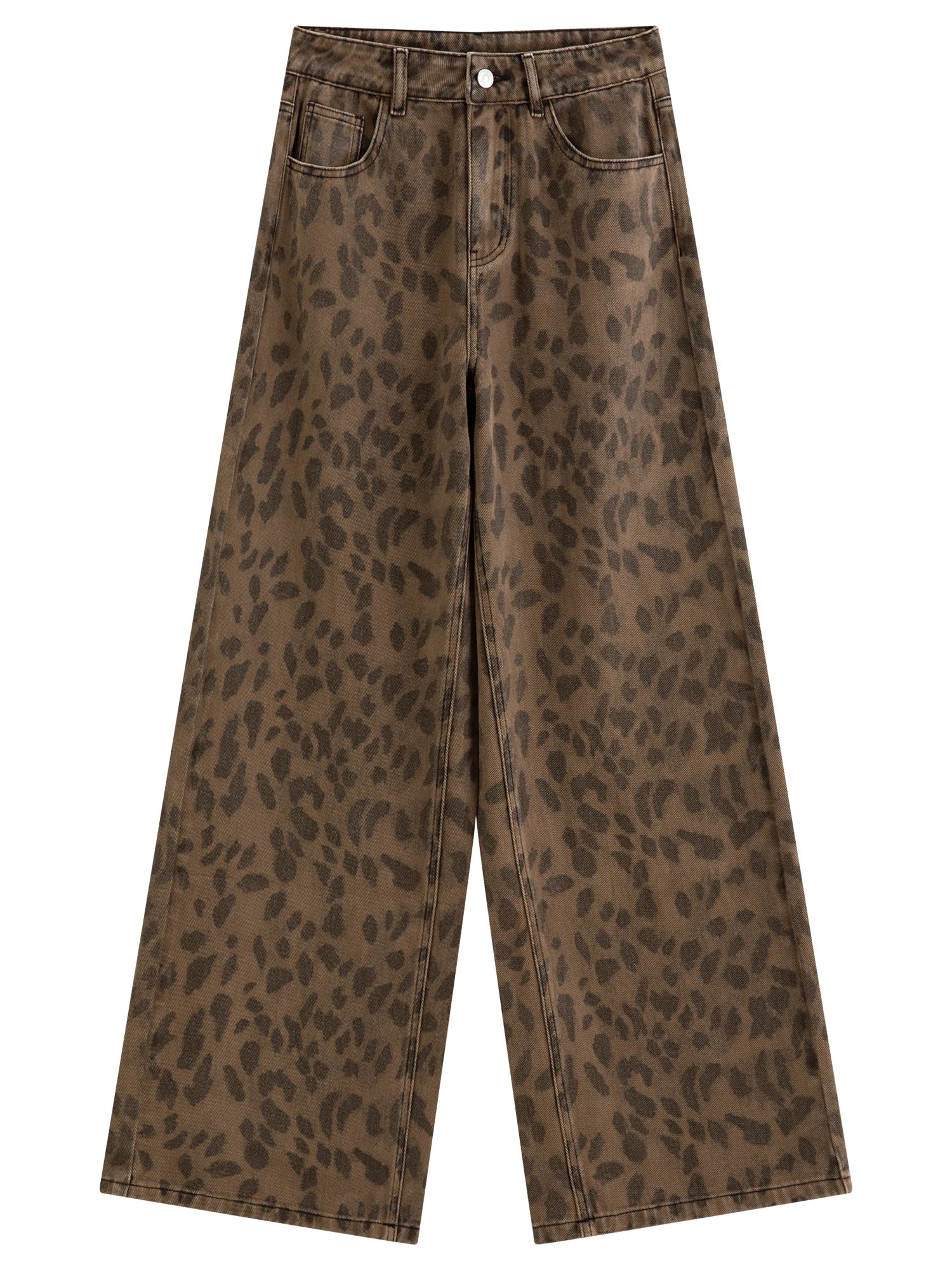 Washed Denim Leopard Pants