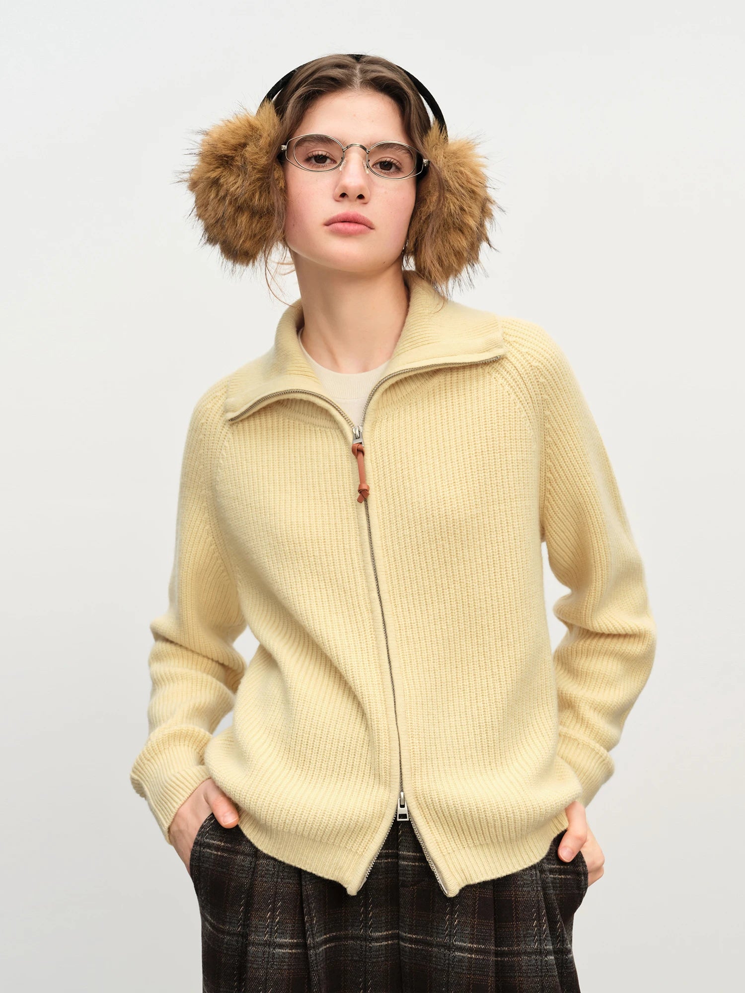 Loose Fit Wool Blend Knit Zipper Sweater
