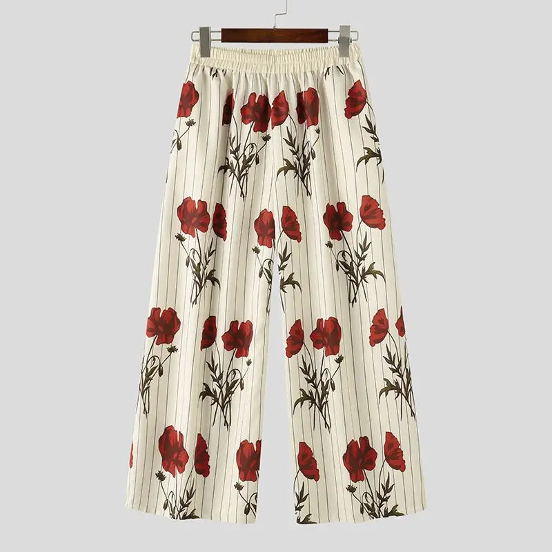 Flower Printing Loose Long Sleeve Shirt & Wide Leg Pants