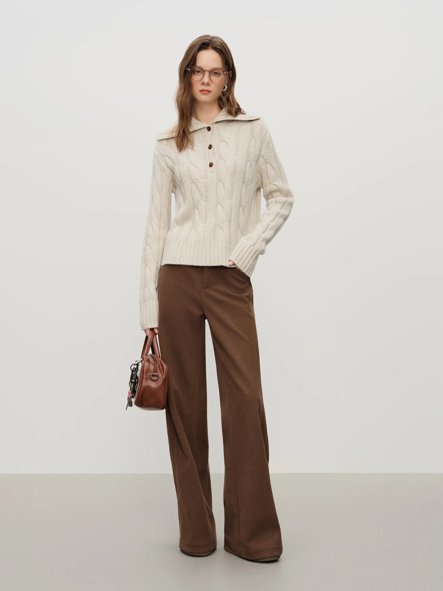 Casual Herringbone Fabric Pants
