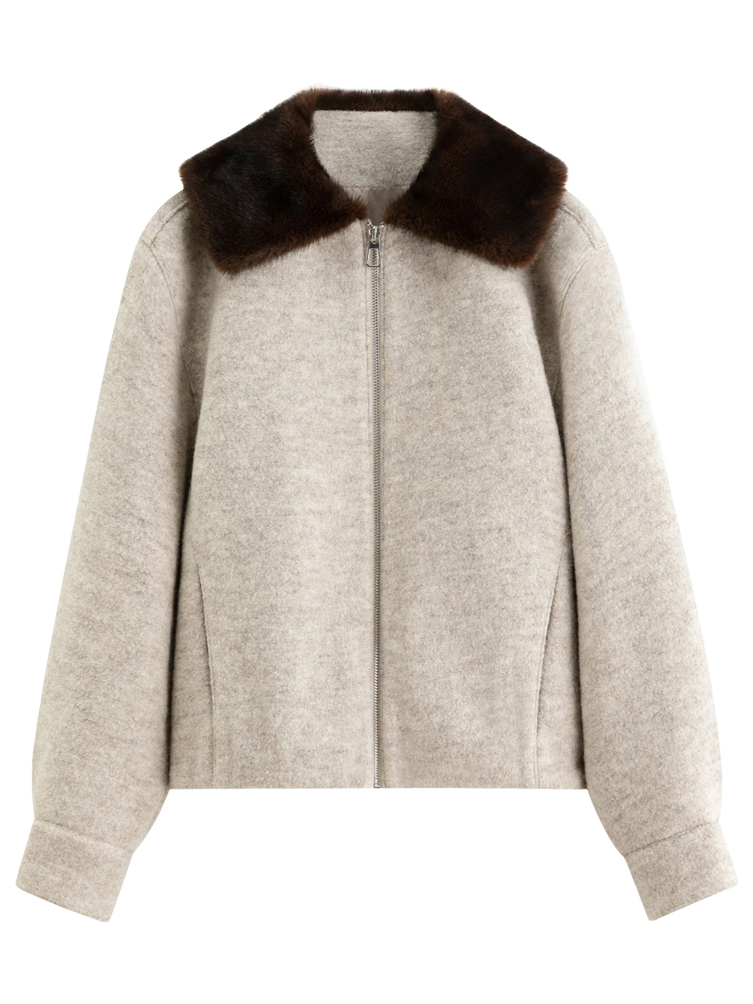 Wool-Blend Jacket With Fur Collar