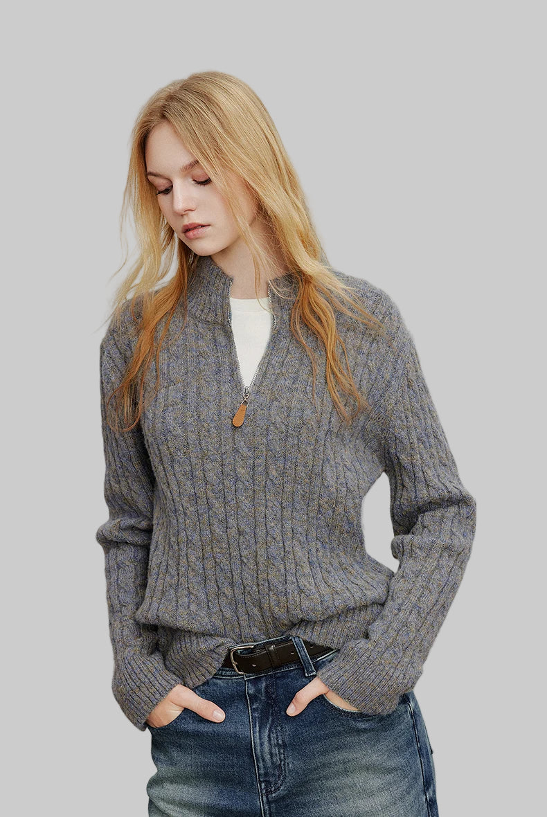 Zipper High Collar Knitted Sweater