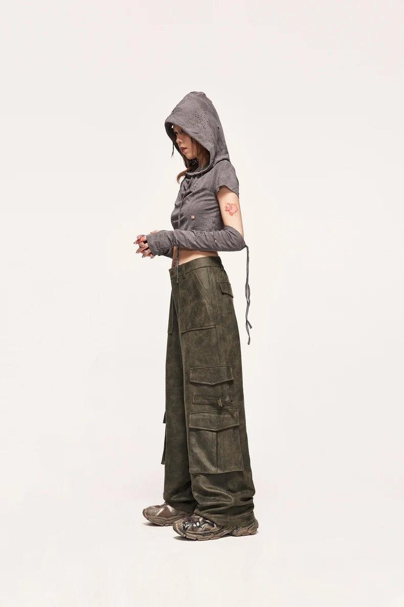 Vintage Distressed Suede Cargo Pants