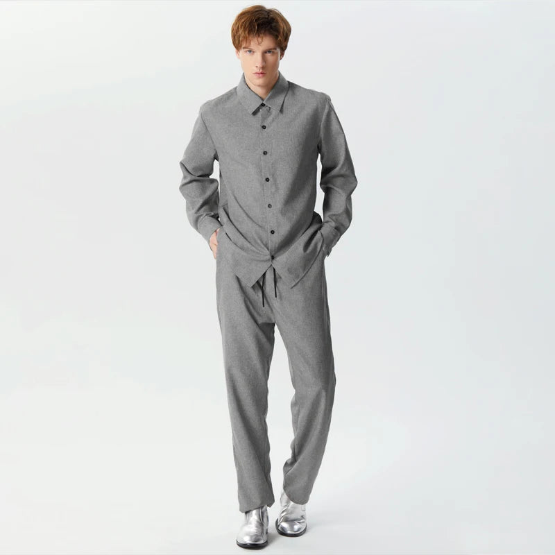 Lapel Long Sleeve Shirt & Drawstring Pants