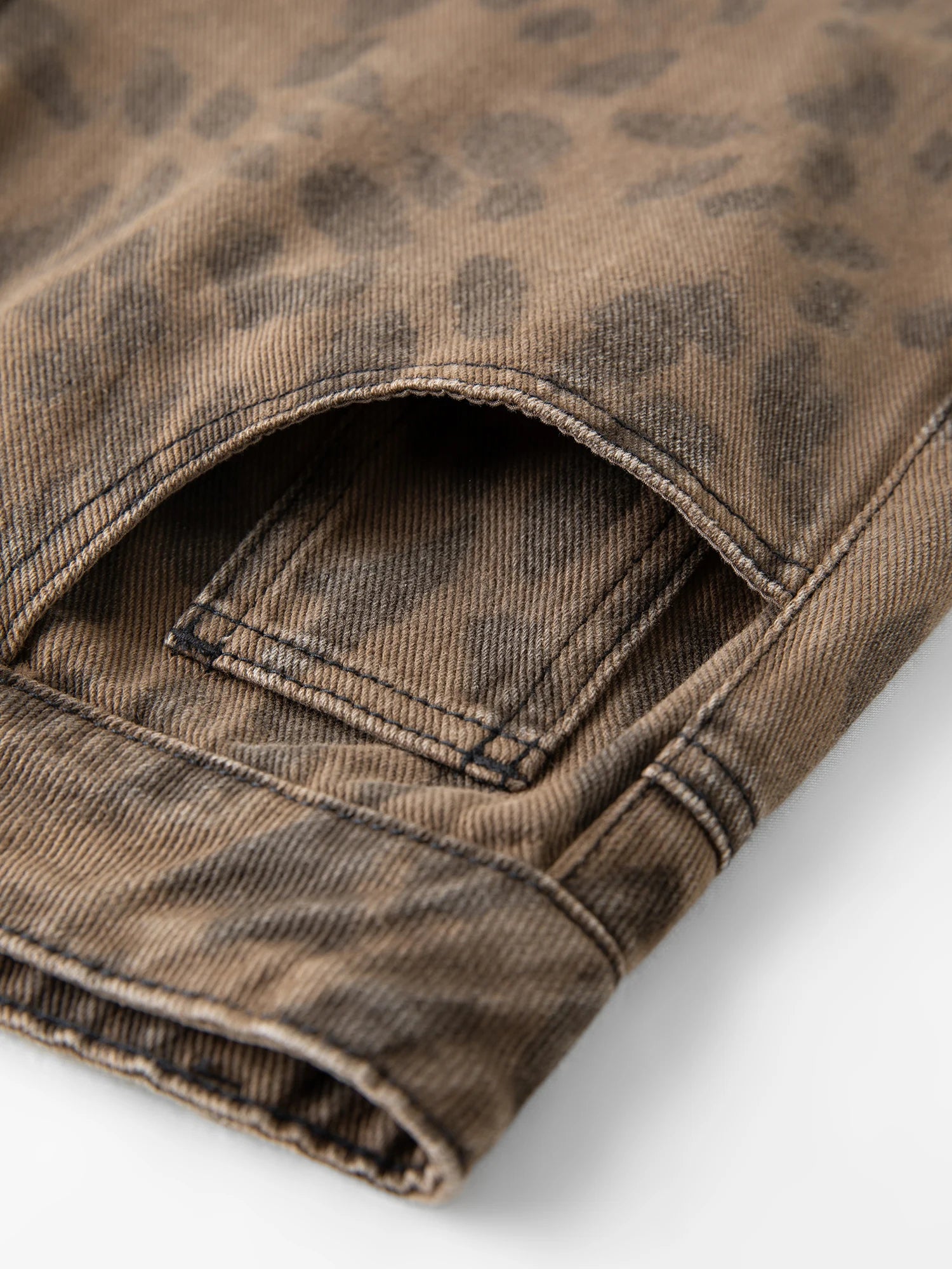 Washed Denim Leopard Pants