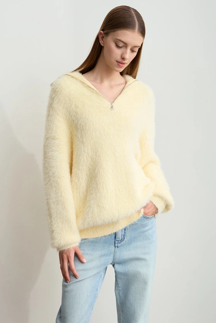 Turtleneck Zipper Mink Sweater