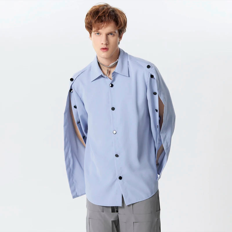 Lapel Split Long Sleeve Button loose shirt