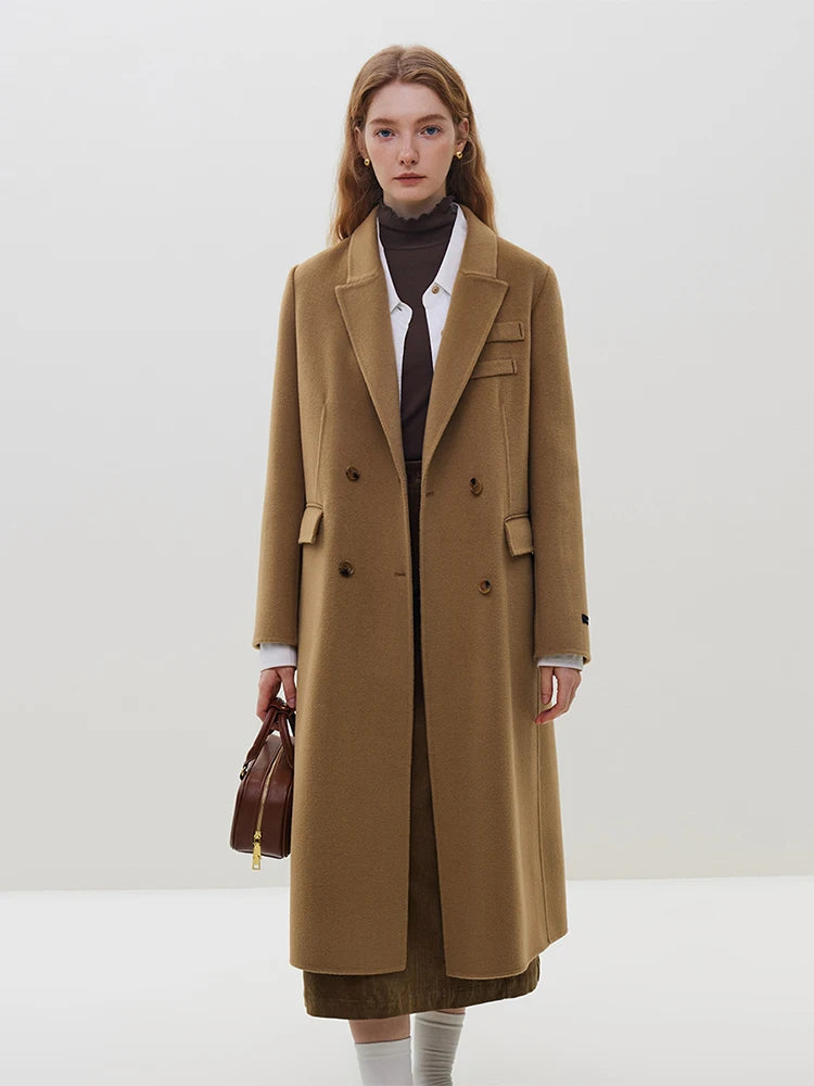 Long Notched Collar Woolen Coat
