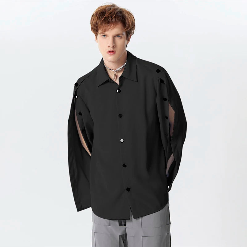 Lapel Split Long Sleeve Button loose shirt