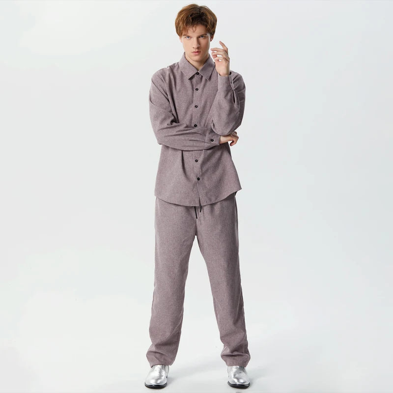 Lapel Long Sleeve Shirt & Drawstring Pants