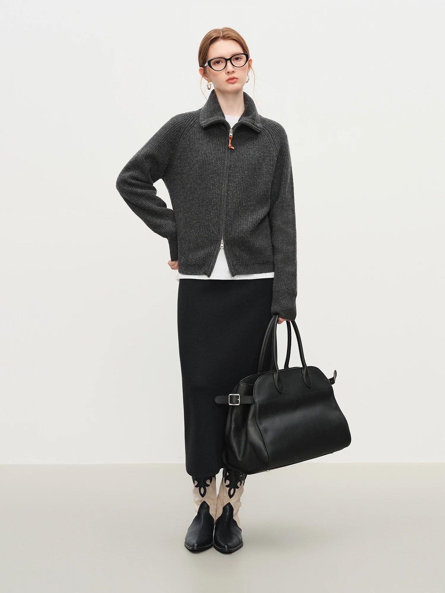 Wool Blend Knit Double Zip Cardigan