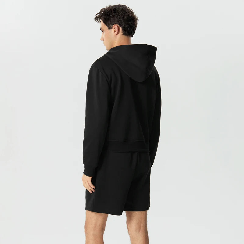 Loose Hooded Zipper Long Sleeve Sweatshirt with Shorts