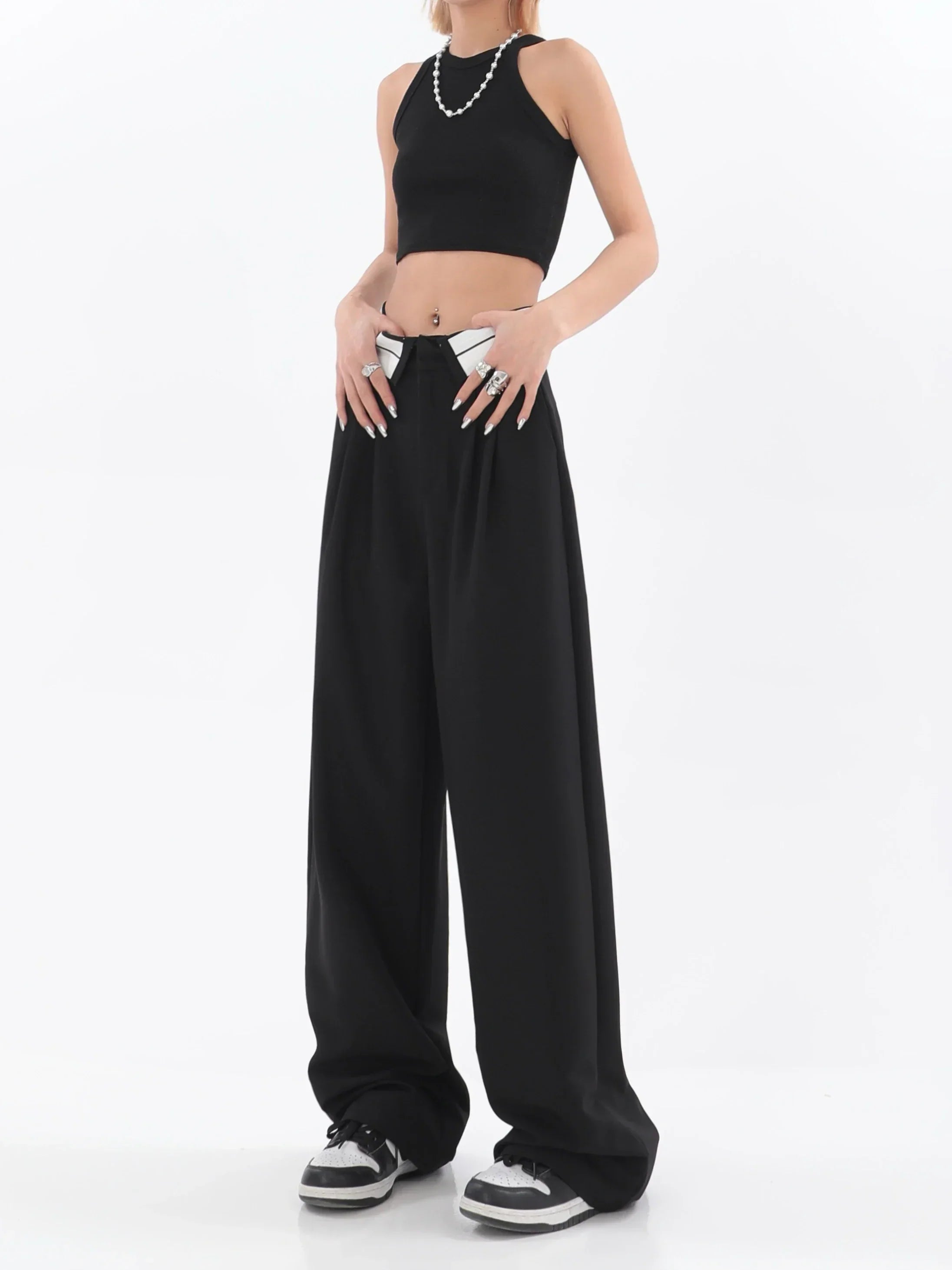 Wide trousers with a high waist