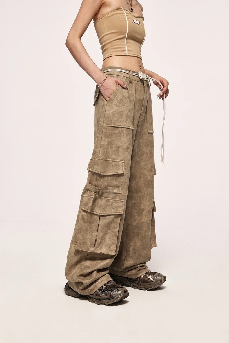 Vintage Distressed Suede Cargo Pants