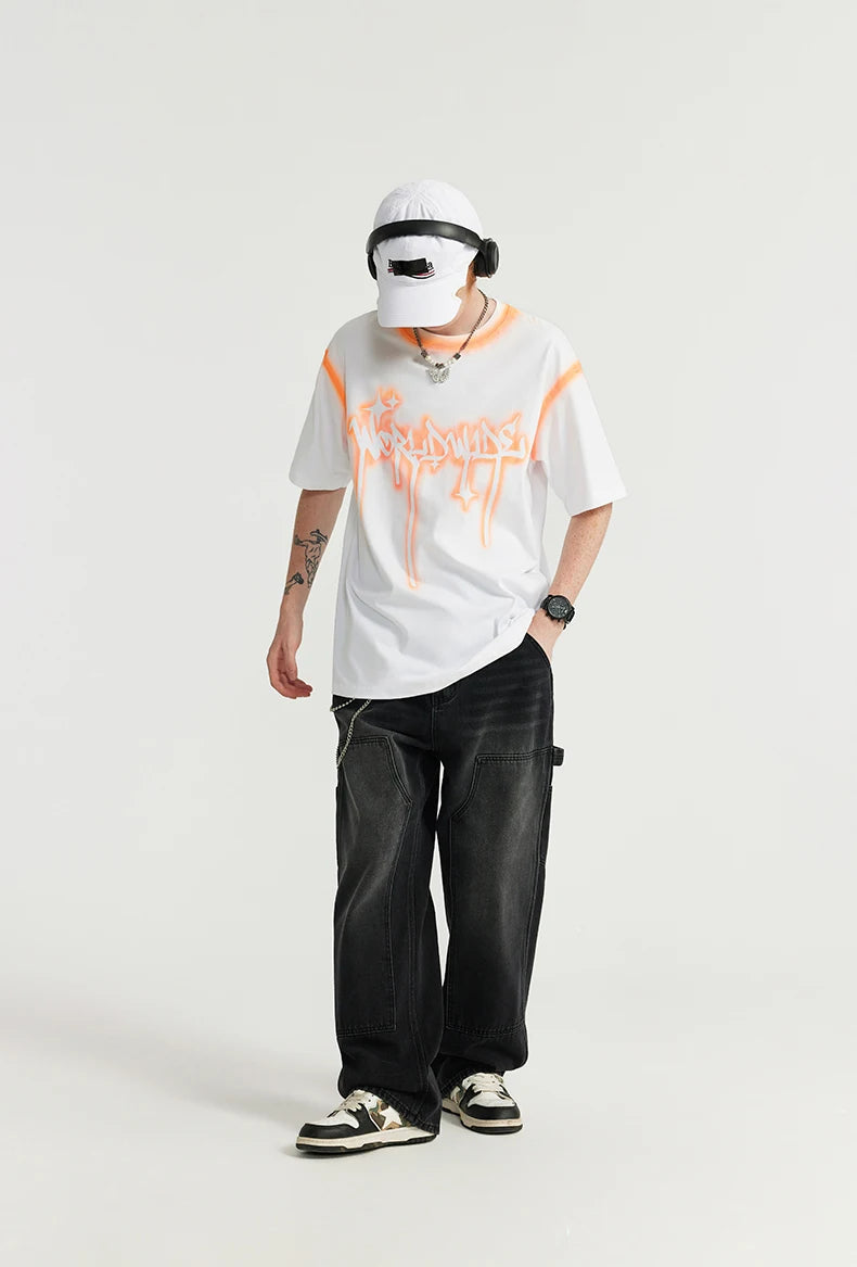 Spray-Painted Graffiti Printing T-shirt