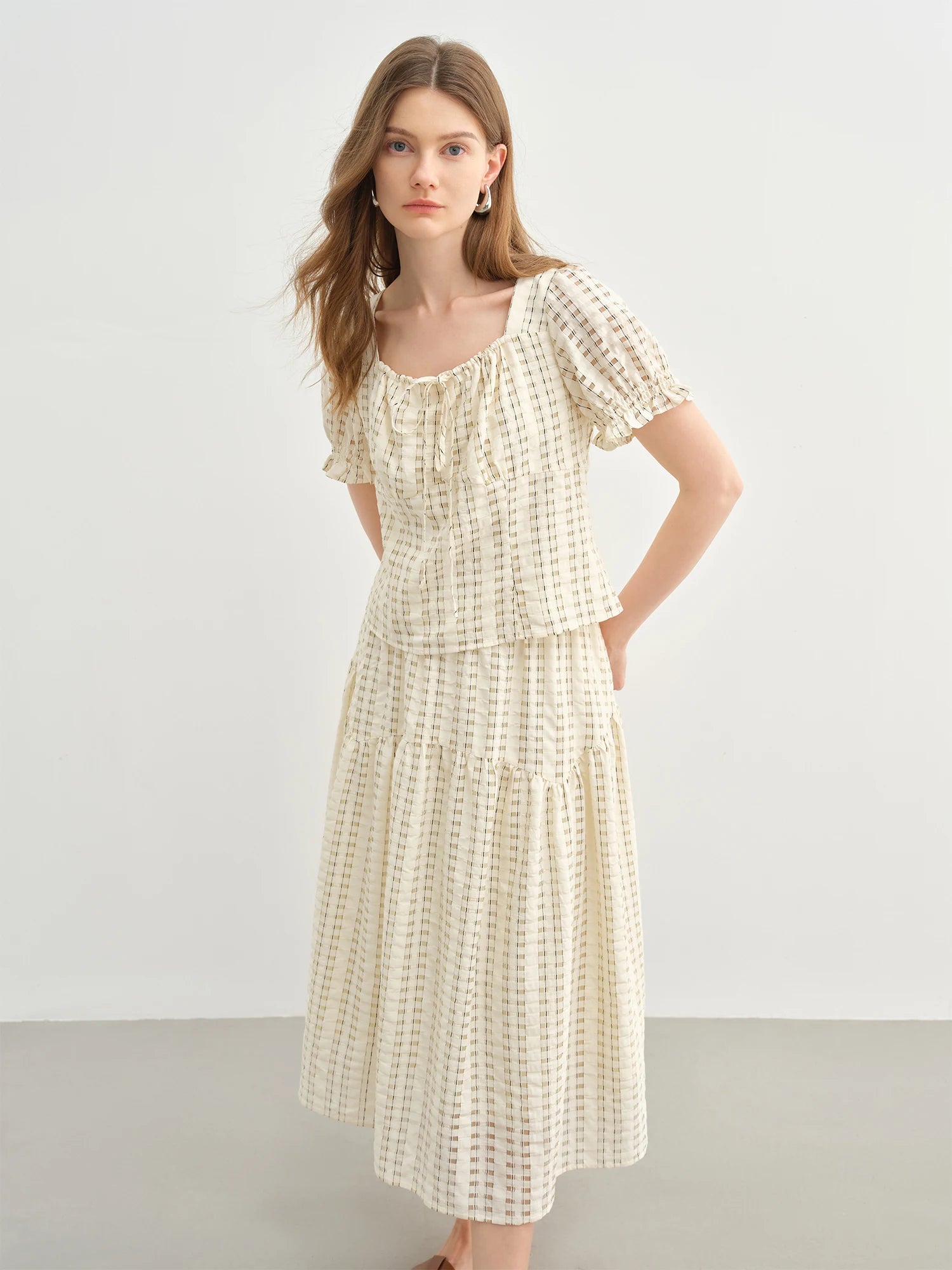 Texture French Fashion Beige Top and Skirt