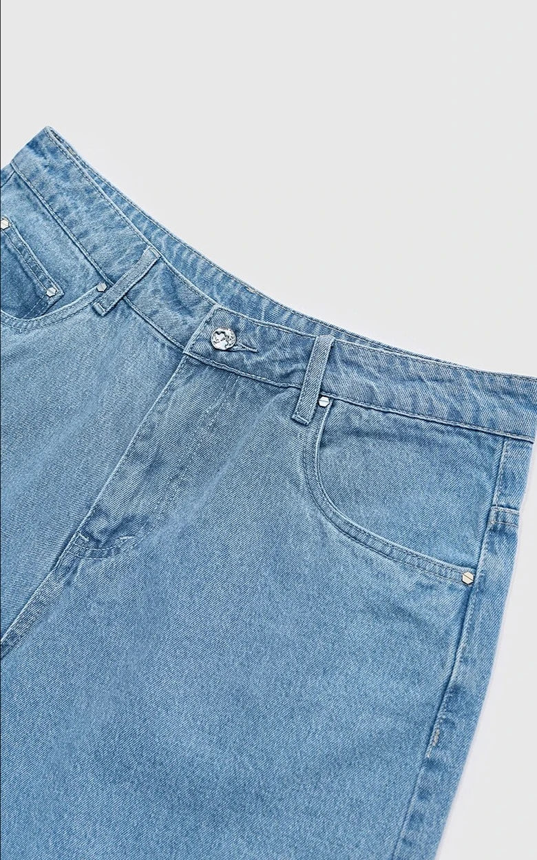 Vintage Washed Straight Leg Denim Shorts