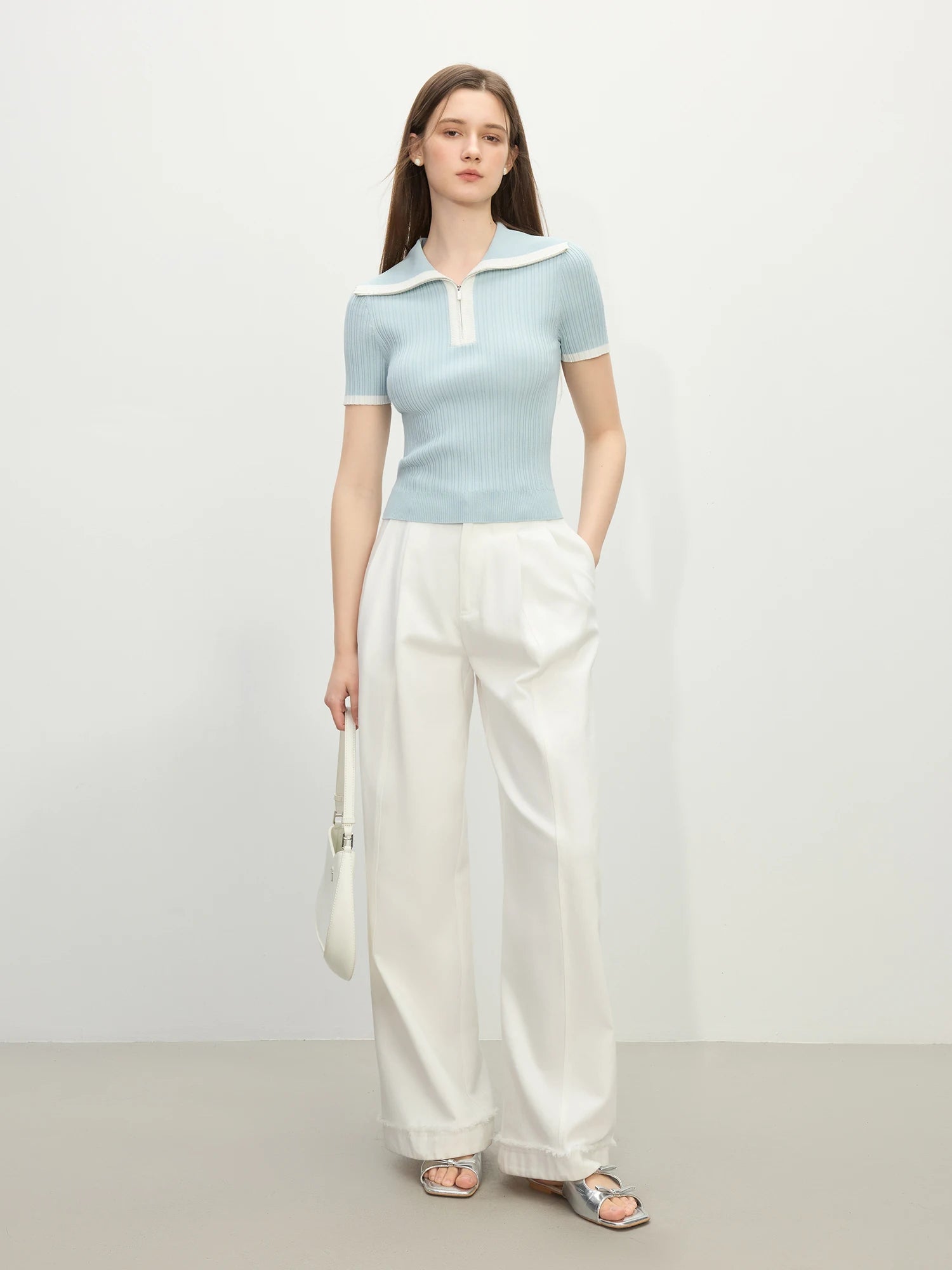 Short-sleeved Knitted Stripe T-shirt