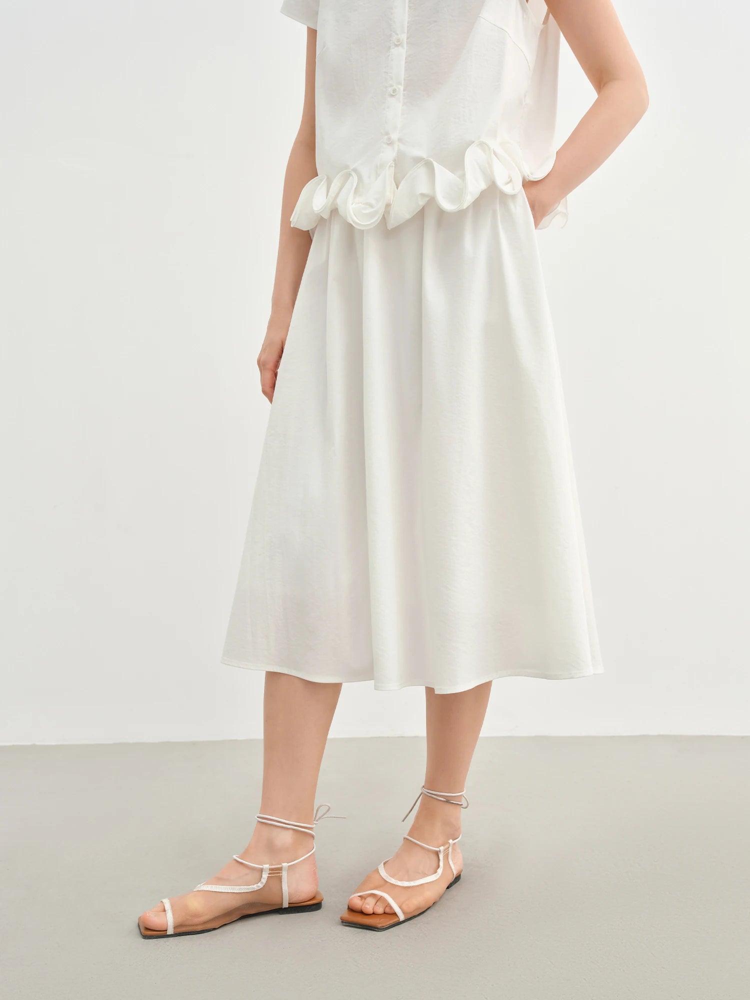 Ruffled Elegant White Top and Skirt Set