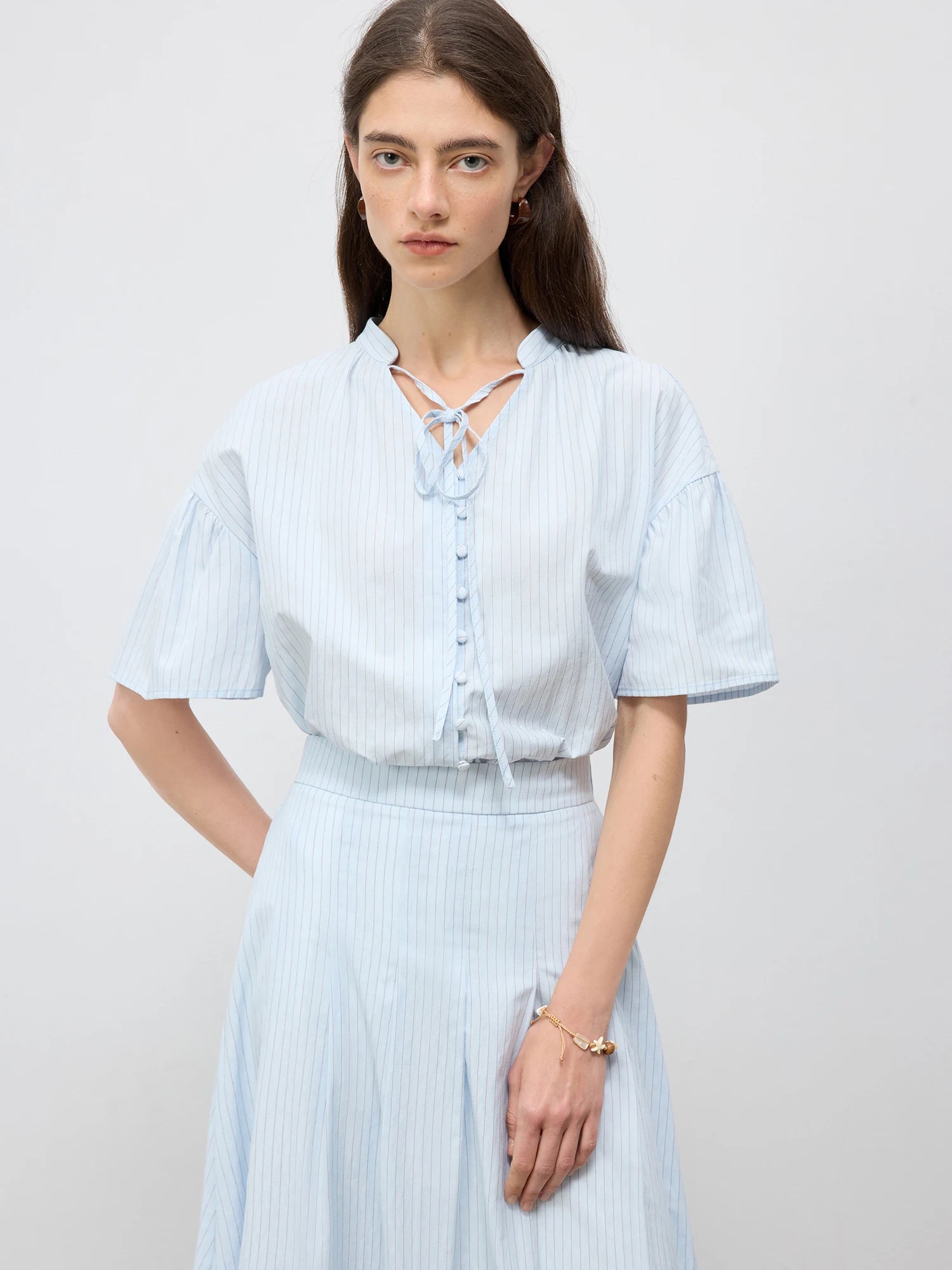 Tailored Stripe Light blue Shirt & Midi Skirt