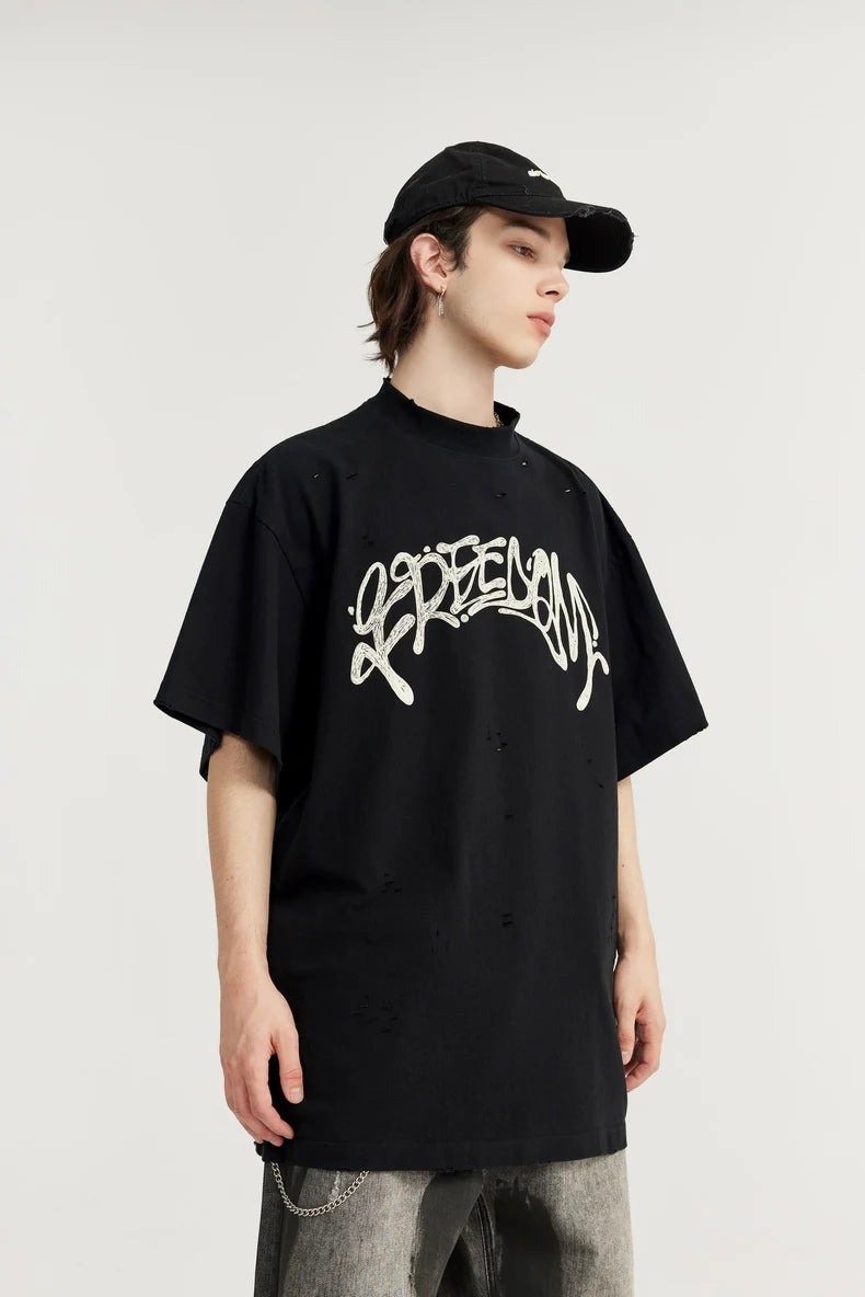 Brused Ripped Printed T-shirt