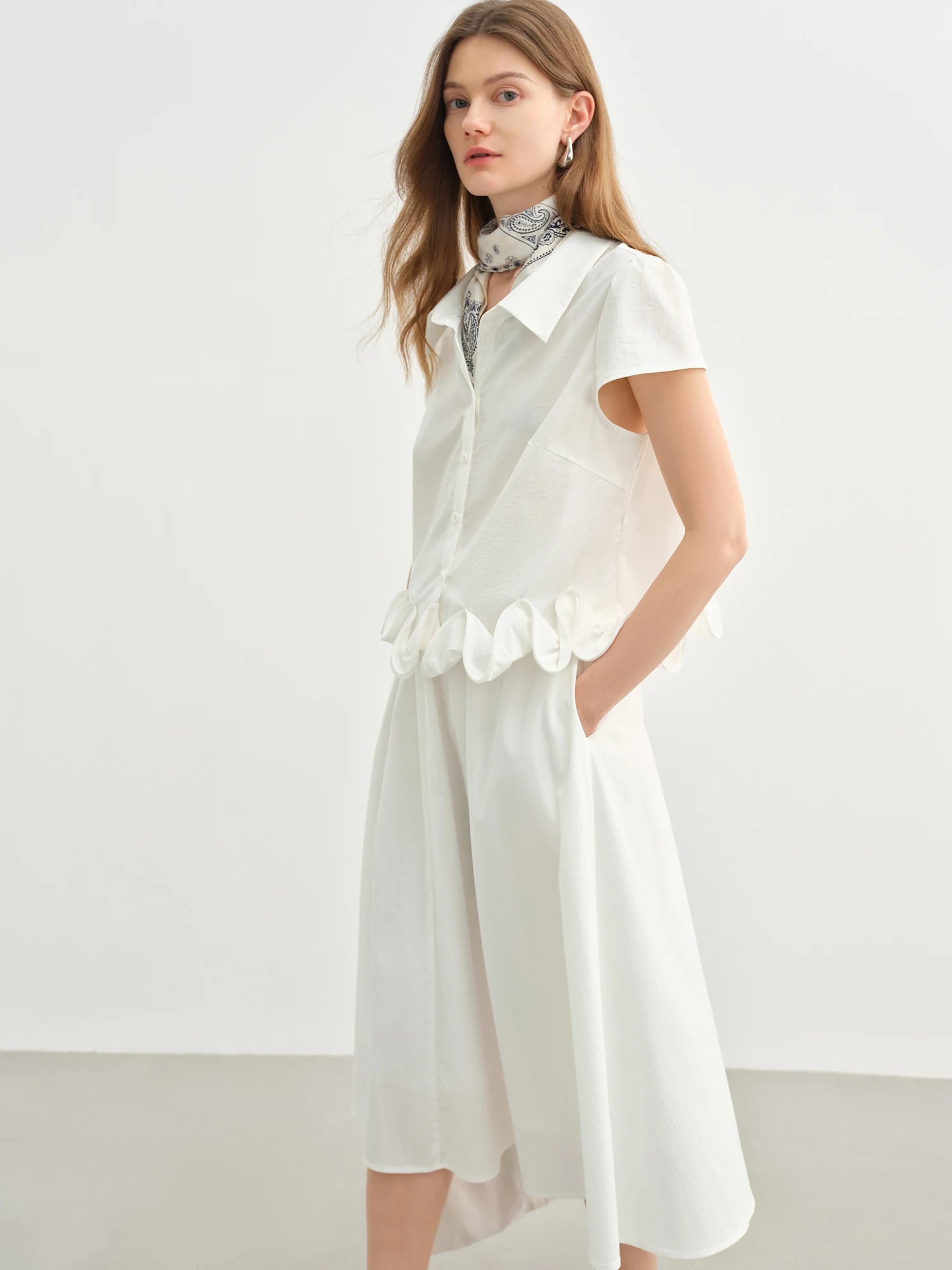 Ruffled Elegant White Top and Skirt Set
