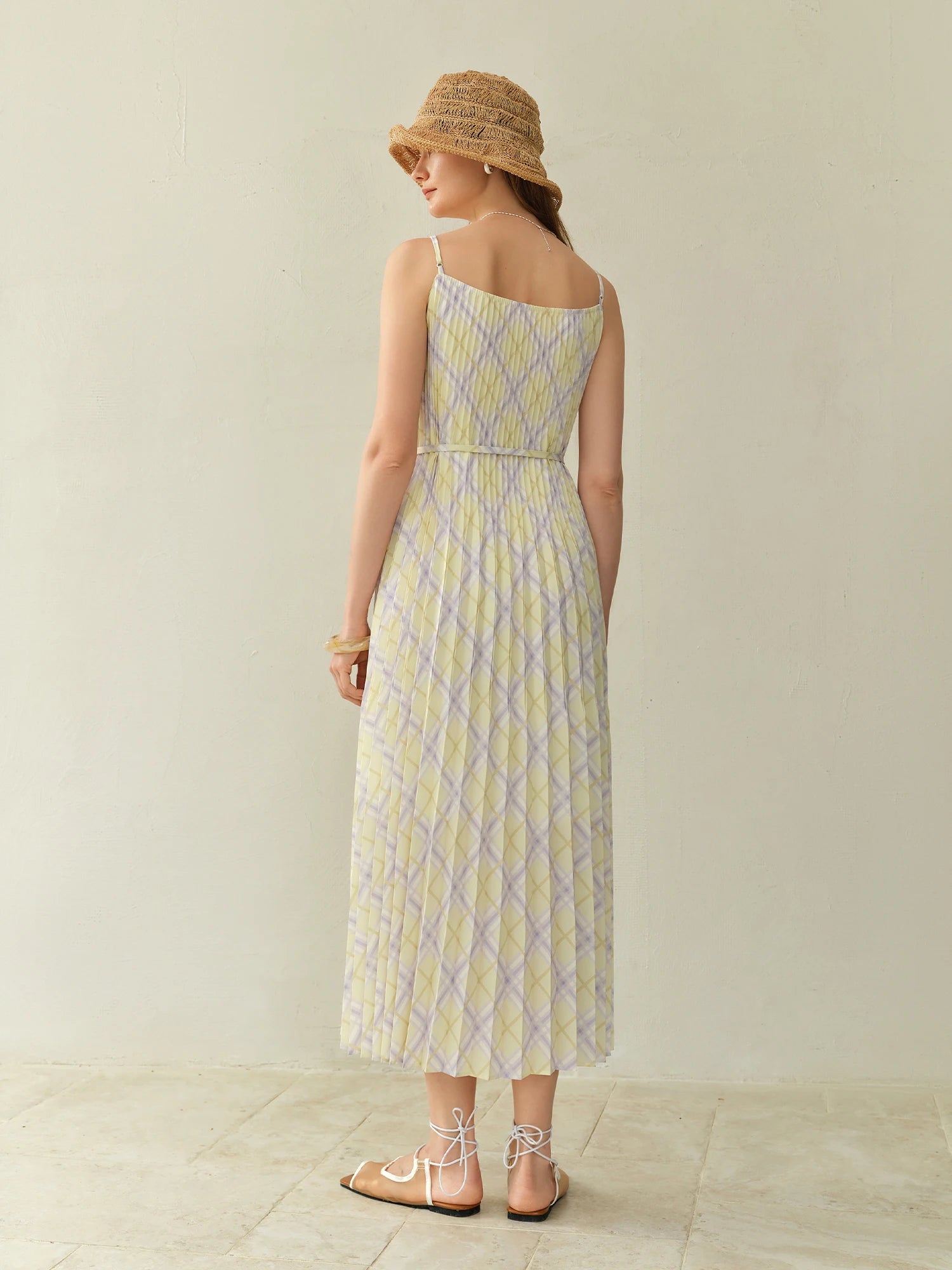 Rhombus Check Strap Midi Dress